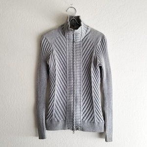 Athleta Gray Ribbed Full-zip sweater